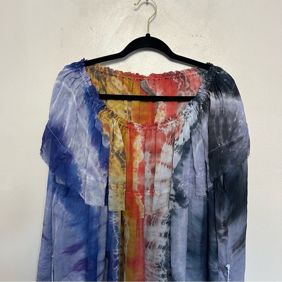 Raquel Allegra Tie Dye Silk Off The Shoulder Top Tie Waist Size Small - Picture 4 of 4